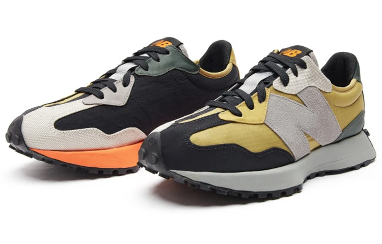 商品[国内直发] New Balance|[预售3天]NB 327 复古 舒适 反毛皮织物合成革减震防滑耐磨 低帮跑步鞋 男女同款 灰橙拼接鸳鸯,价格¥1255,第1张图片