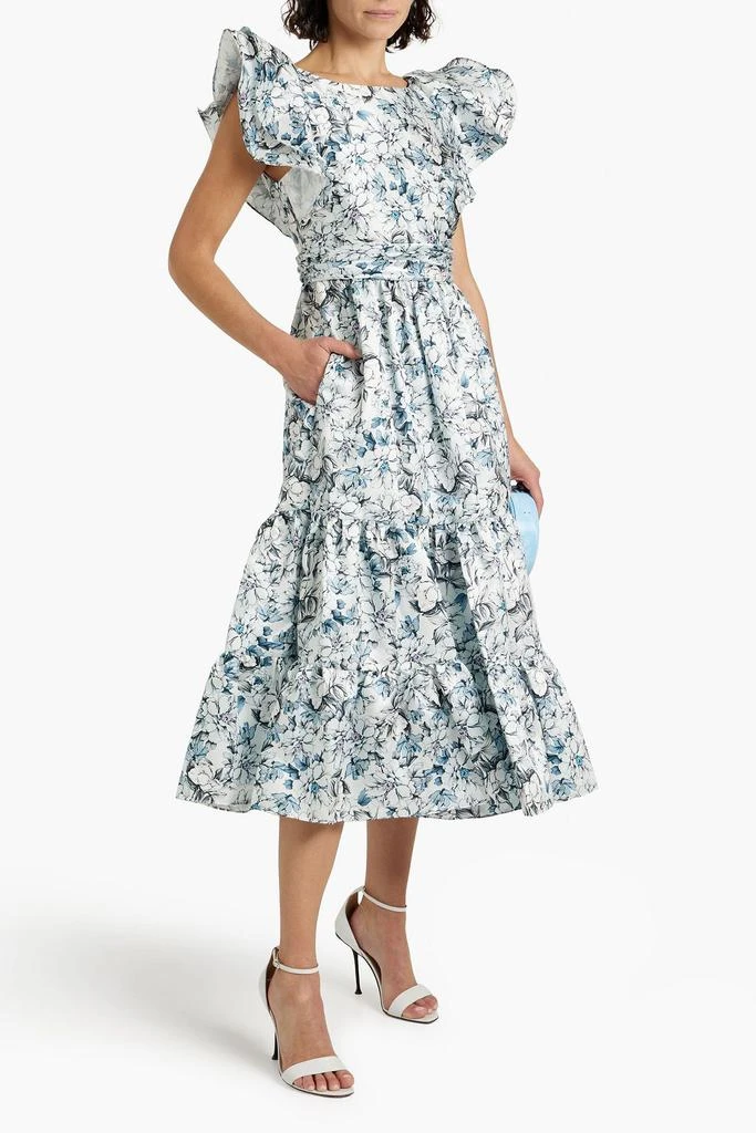 商品Badgley Mischka|Ruffled floral-print satin-twill midi dress,价格¥2438,第2张图片详细描述