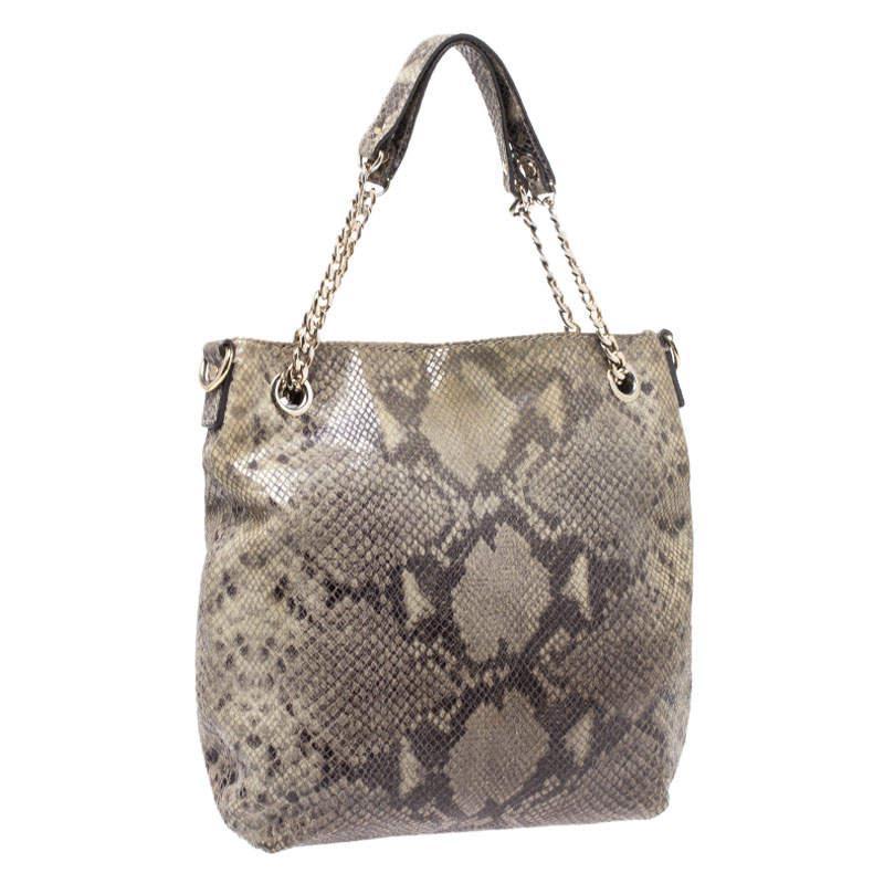 商品[二手商品] Michael Kors|Michael Kors Green/Black Python Embossed Suede Chain Tote,价格¥1026,第5张图片详细描述