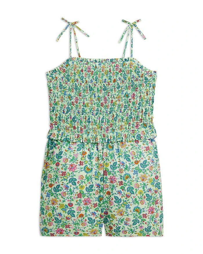 商品Ralph Lauren|Girls' Floral Smocked Cotton Batiste Romper - Little Kid, Big Kid,价格¥190,第1张图片