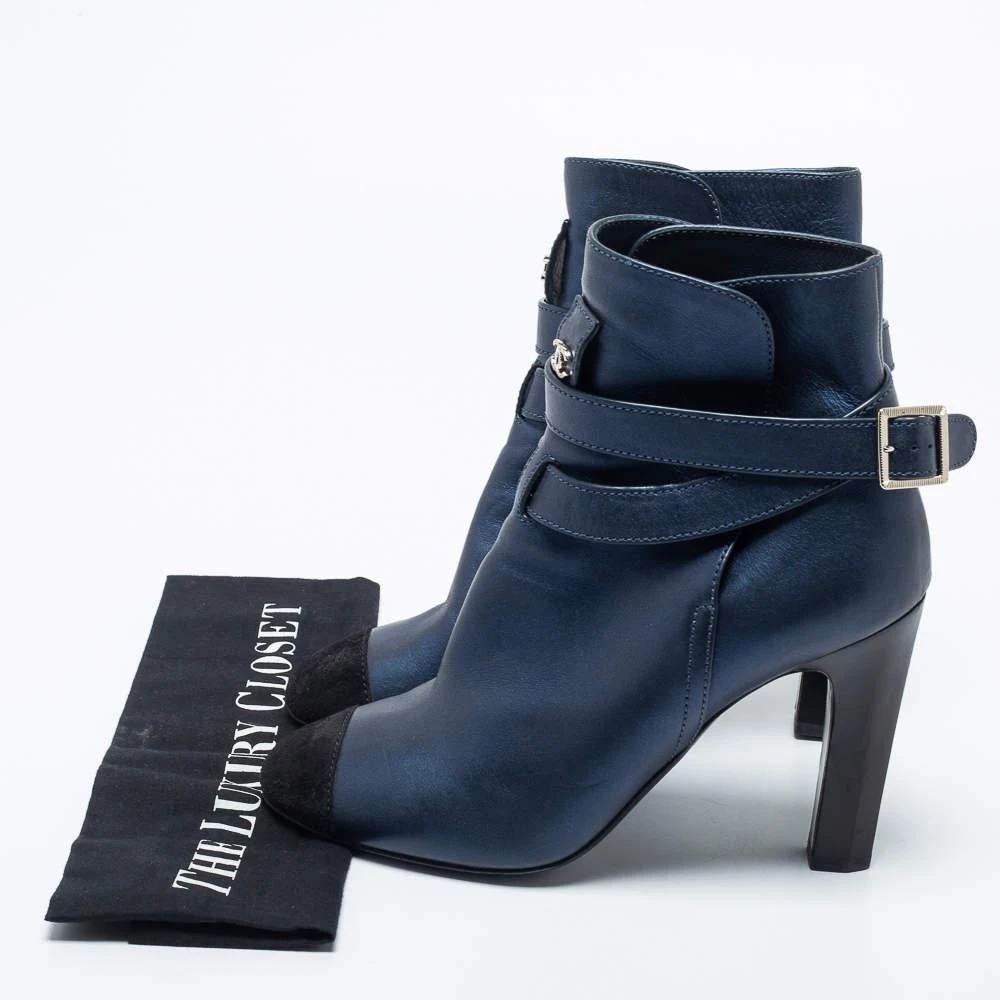 Chanel Navy Blue/Black Suede And Leather Ankle  Boots Size 41 商品