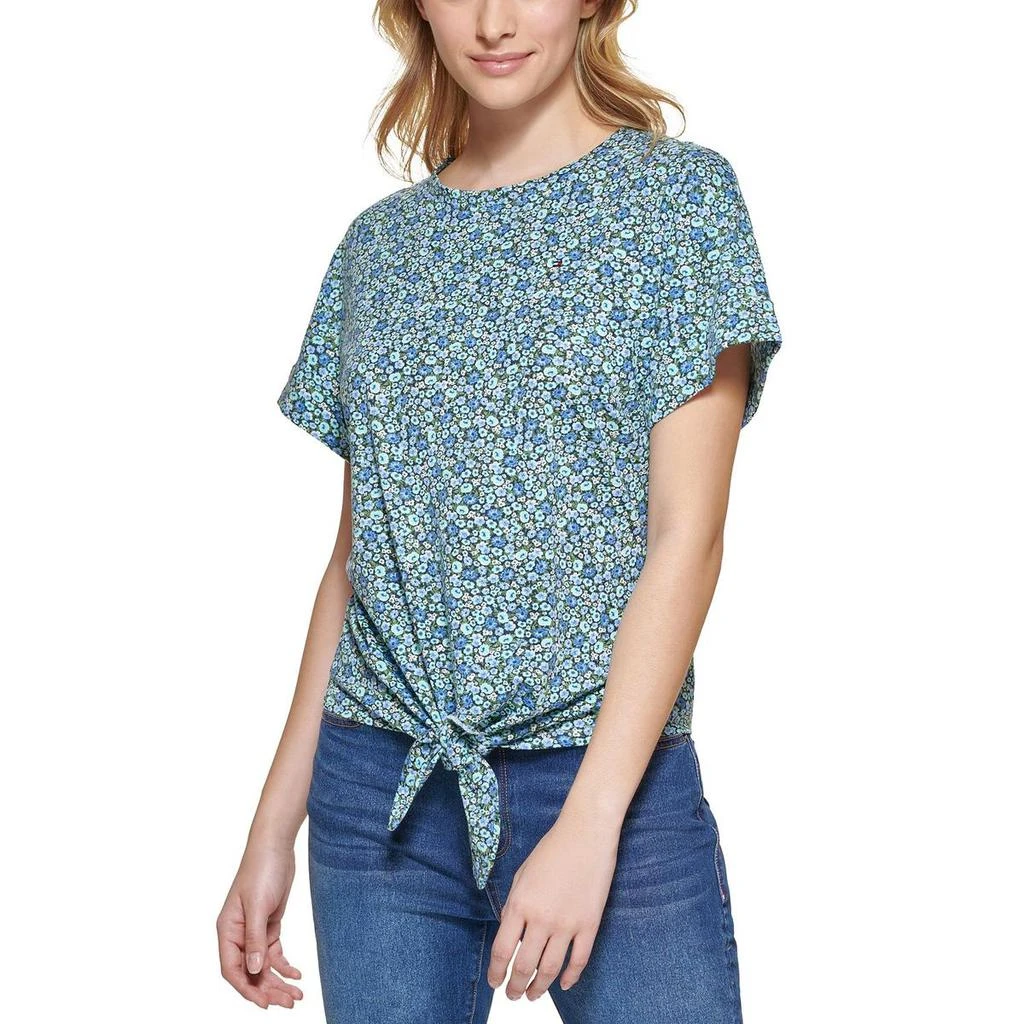 商品Tommy Hilfiger|Tommy Hilfiger Womens Floral Print Tie-Hem T-Shirt,价格¥69,第1张图片