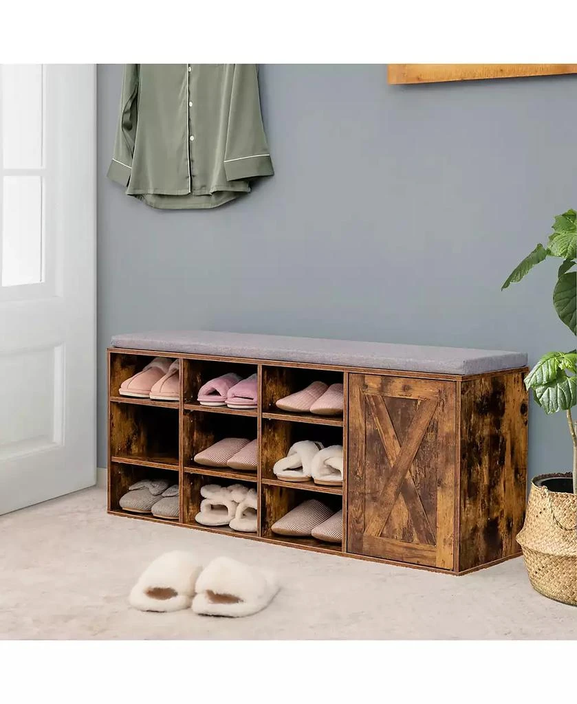商品Costway|Shoe Bench with Padded Cushion 9-cube Adjustable Storage Shoe Rack,价格¥591,第2张图片详细描述