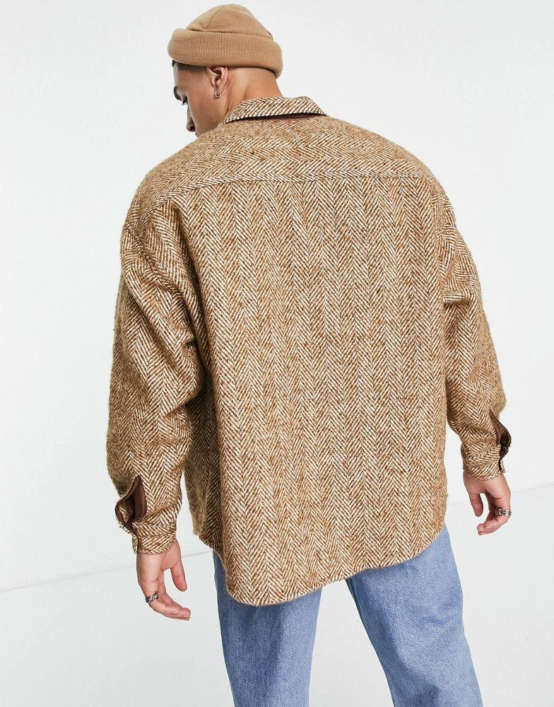 商品ASOS|ASOS DESIGN extreme oversized wool mix shirt in brown herringbone,价格¥226,第3张图片详细描述