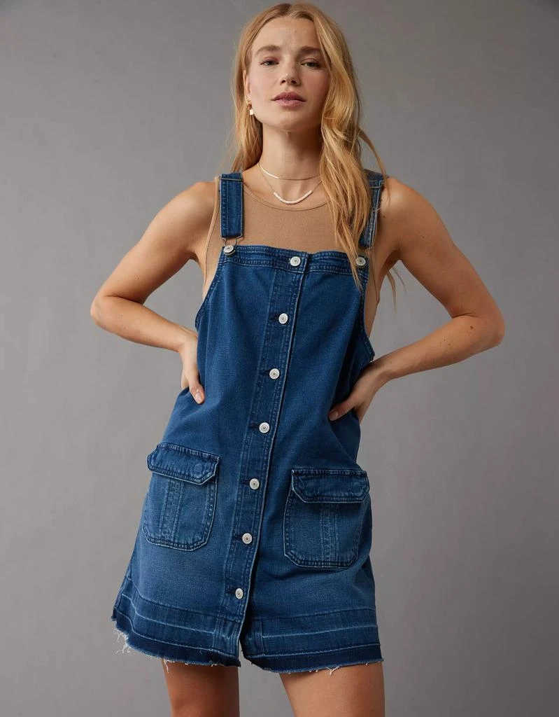商品AE|AE Denim Button-Up Pinafore Dress,价格¥183,第1张图片