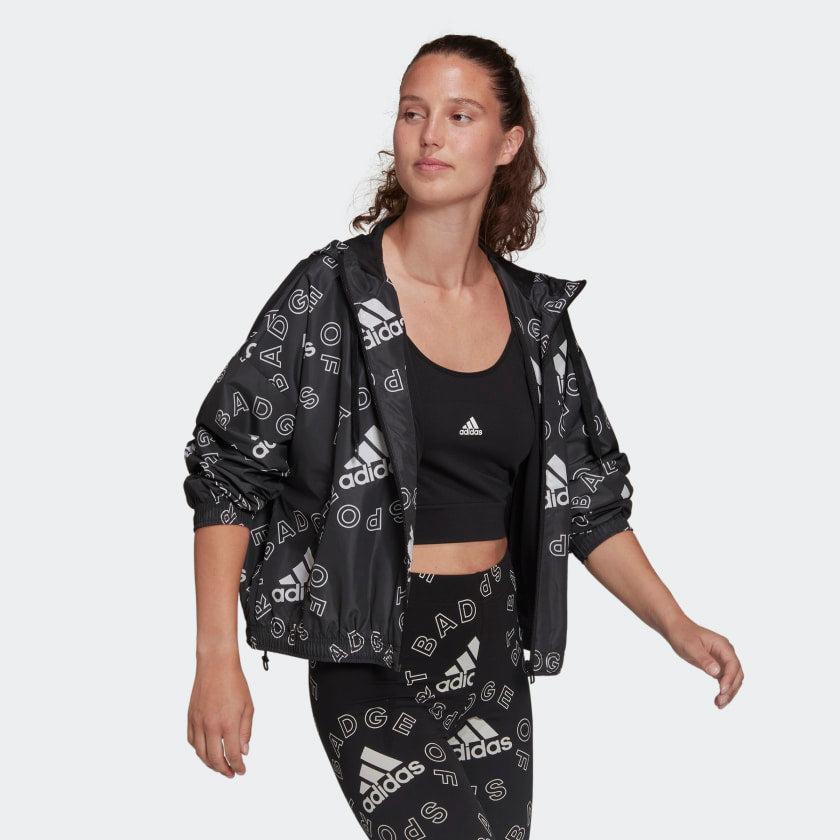 Women's adidas Essentials Logo Allover-Print Windbreaker商品第4张图片规格展示