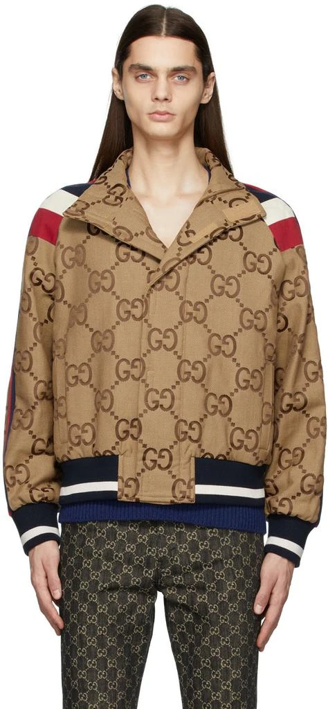 商品Gucci|棕色虎年系列 Jumbo GG 飞行员夹克,价格¥33268,第1张图片