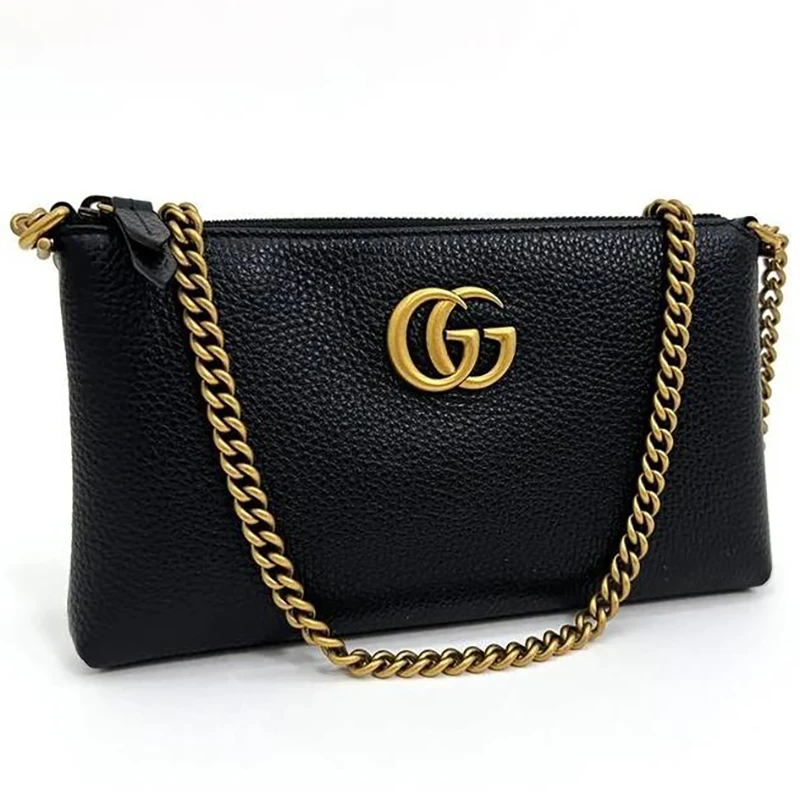商品Gucci|古驰 女士黑色皮革双G方形链条拉链开合单肩包 779795A7M0T1000,价格¥4998,第1张图片