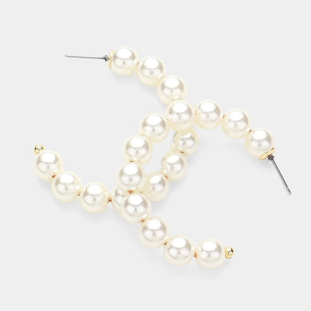 商品FASHNZFAB|Pearl Hoop Earrings - Cream,价格¥183,第1张图片详细描述