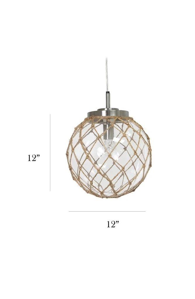 商品LALIA HOME|Buoy Netted Brushed Nickel Coastal Ocean Sea Glass Pendant with Natural Rope - Clear,价格¥933,第3张图片详细描述