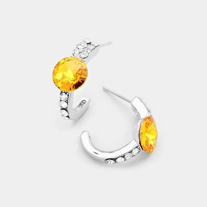 商品FASHNZFAB|Round Cut Genuine Crystal Half Hoop Earrings - Silver, Yellow,价格¥195,第1张图片详细描述