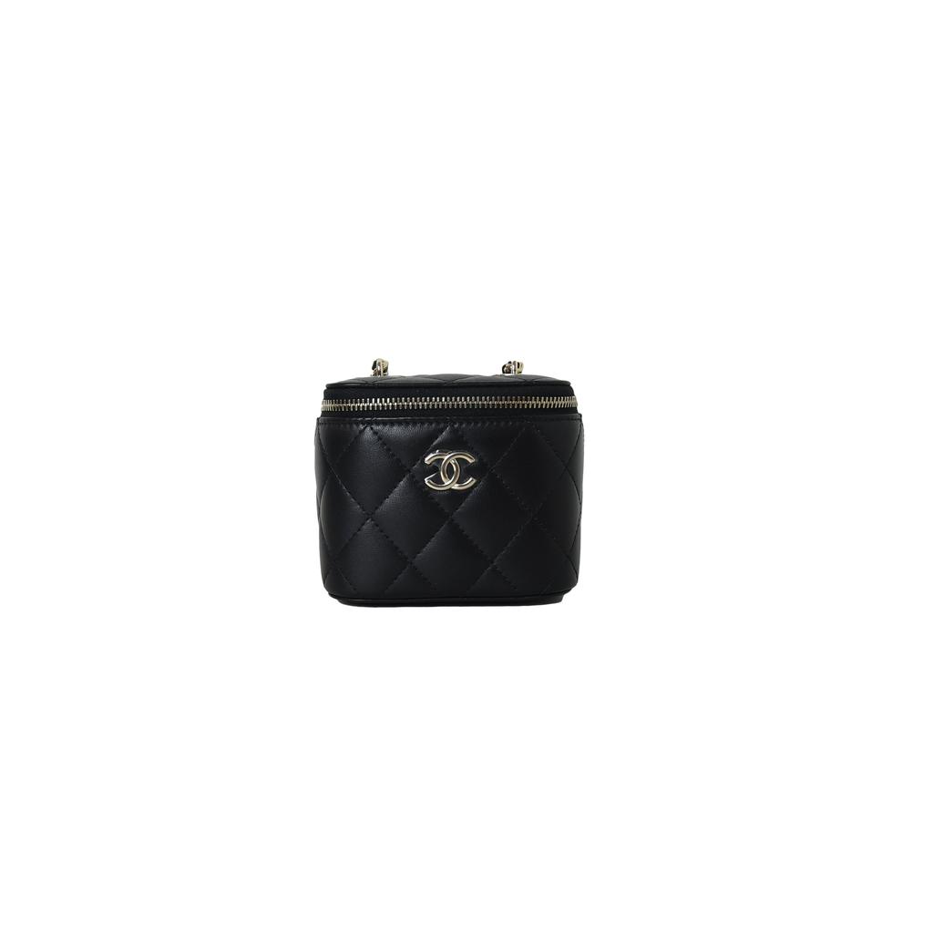 Chanel Mini Vanity Lambskin Bag With Pearl Chain Black Gold商品第1张图片规格展示