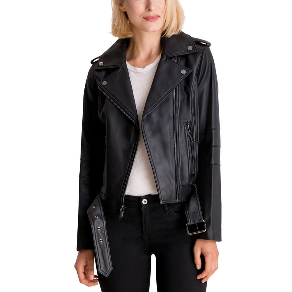 商品Michael Kors|Women's Belted Leather Moto Coat, Created for Macy's,价格¥1806,第1张图片详细描述