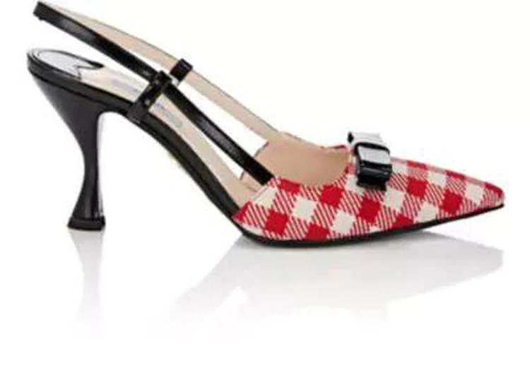 商品Prada|Gingham Jacquard & Leather Slingback Pumps,价格¥3863,第1张图片