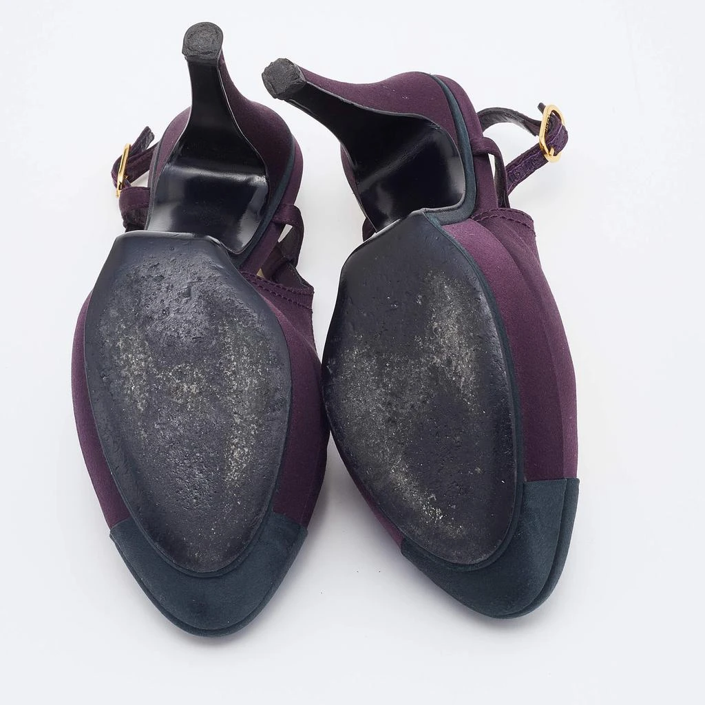 Chanel Purple/Black Satin CC Cap Toe Slingbacks Sandals Size 38 商品
