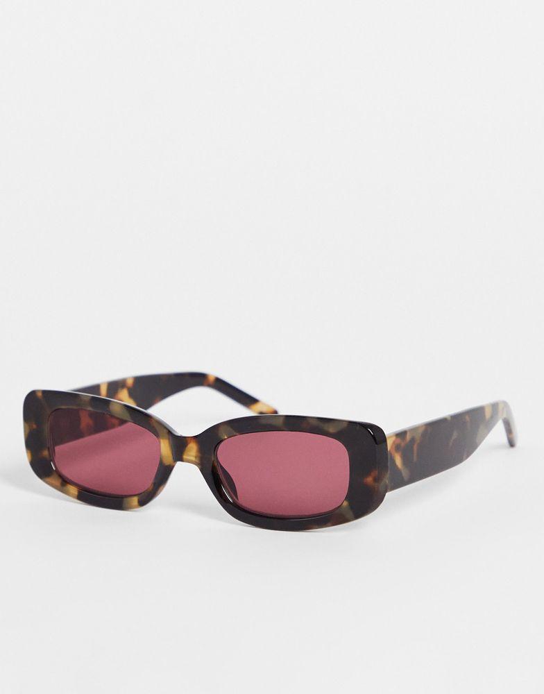 ASOS DESIGN rectangle sunglasses with purple lens in brown tortoiseshell - BROWN商品第1张图片规格展示