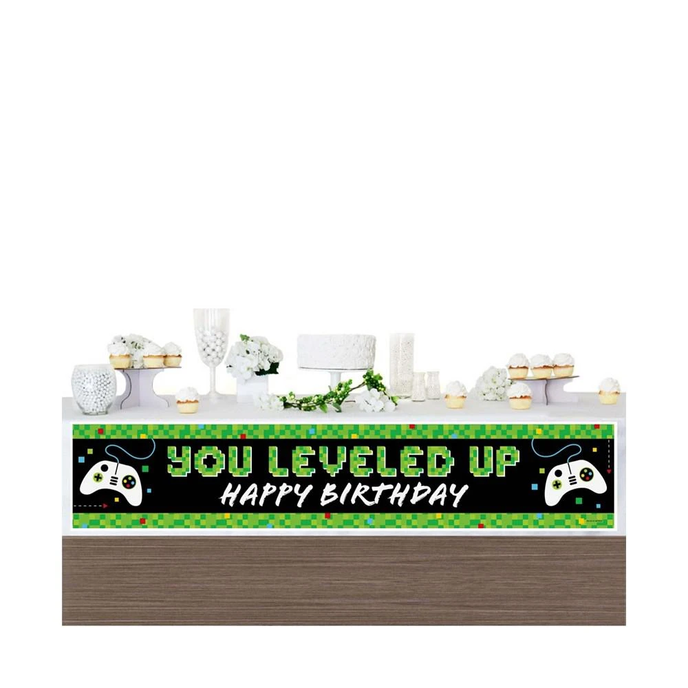 商品Big Dot of Happiness|Game Zone - Pixel Video Game Happy Birthday Decorations Party Banner,价格¥157,第2张图片详细描述