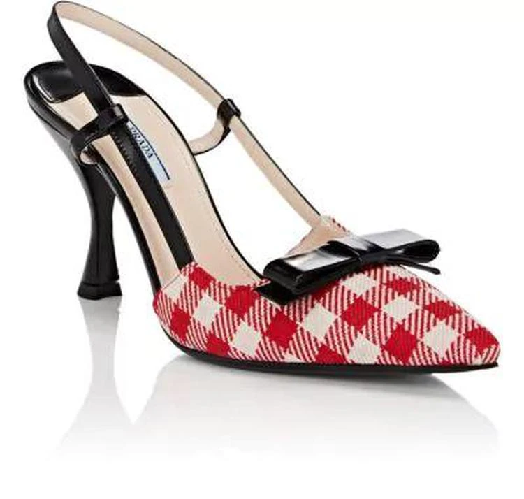 商品Prada|Gingham Jacquard & Leather Slingback Pumps,价格¥3863,第2张图片详细描述