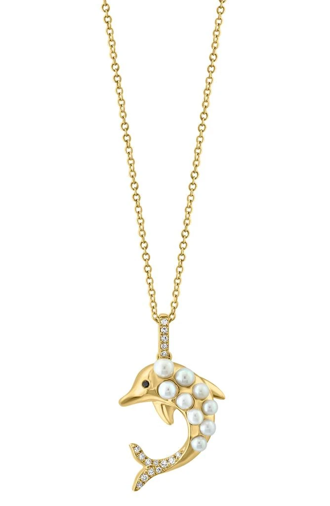 商品Effy|14K Gold Diamond & 2-3mm Cultured Pearl Dolphin Necklace - 0.07 ctw,价格¥4776,第1张图片