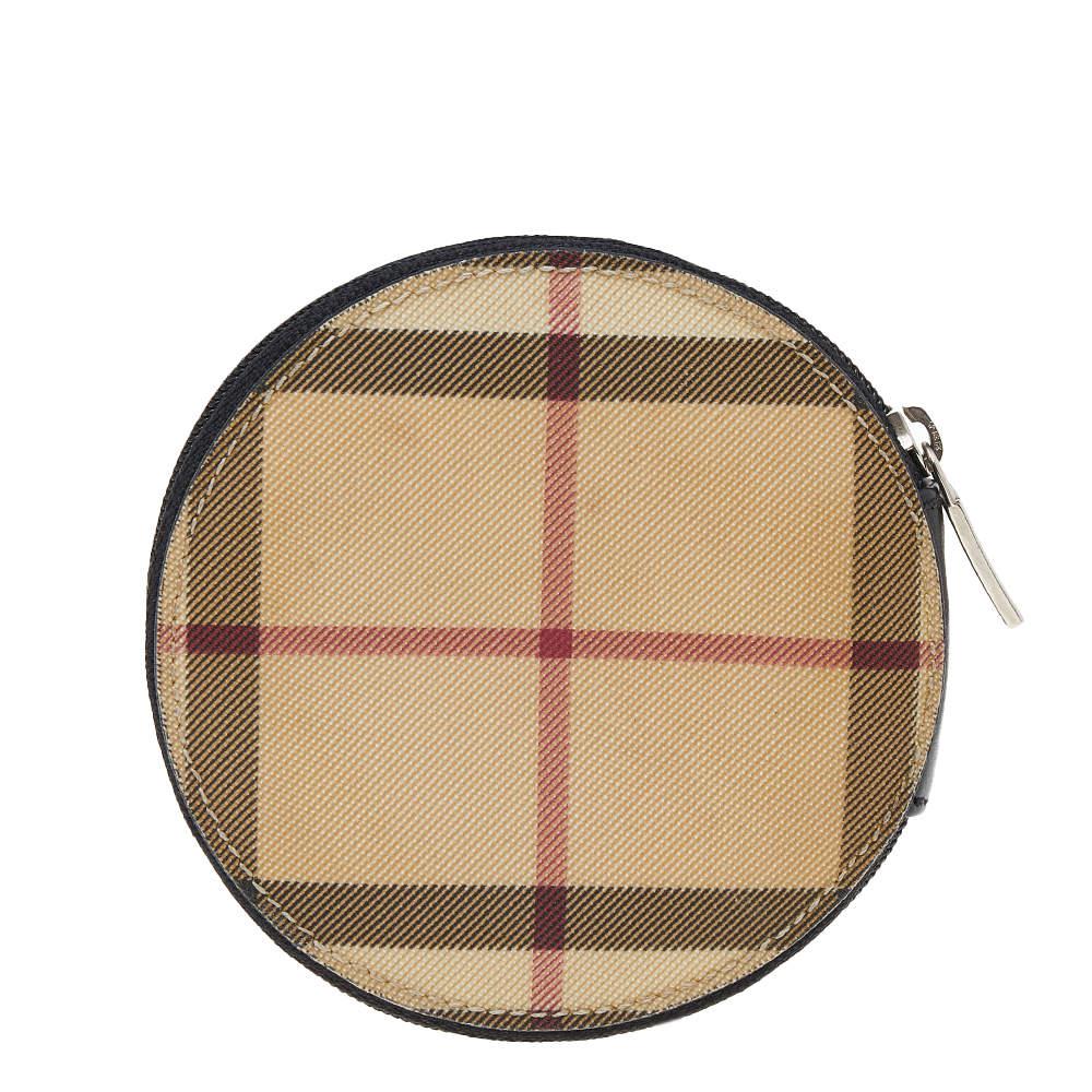 Burberry Beige-Black House Check PVC And Leather Round Coin Pouch商品第4张图片规格展示