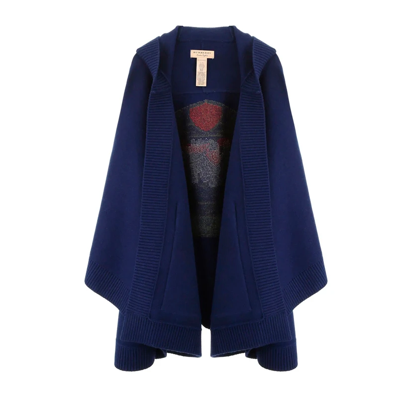 商品[国内直发] Burberry|Burberry 博柏利 蓝色羊毛女士针织斗篷 8007213,价格¥8608,第1张图片