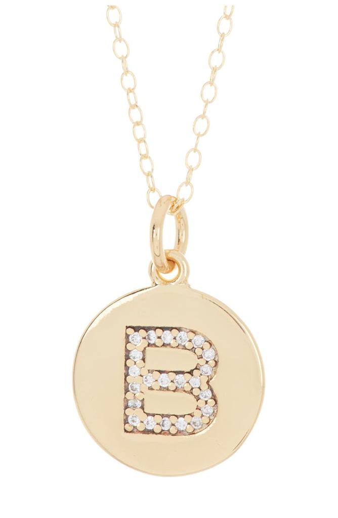 14K Gold Plated Cubic Zirconia Initial Disc Pendant Necklace商品第3张图片规格展示