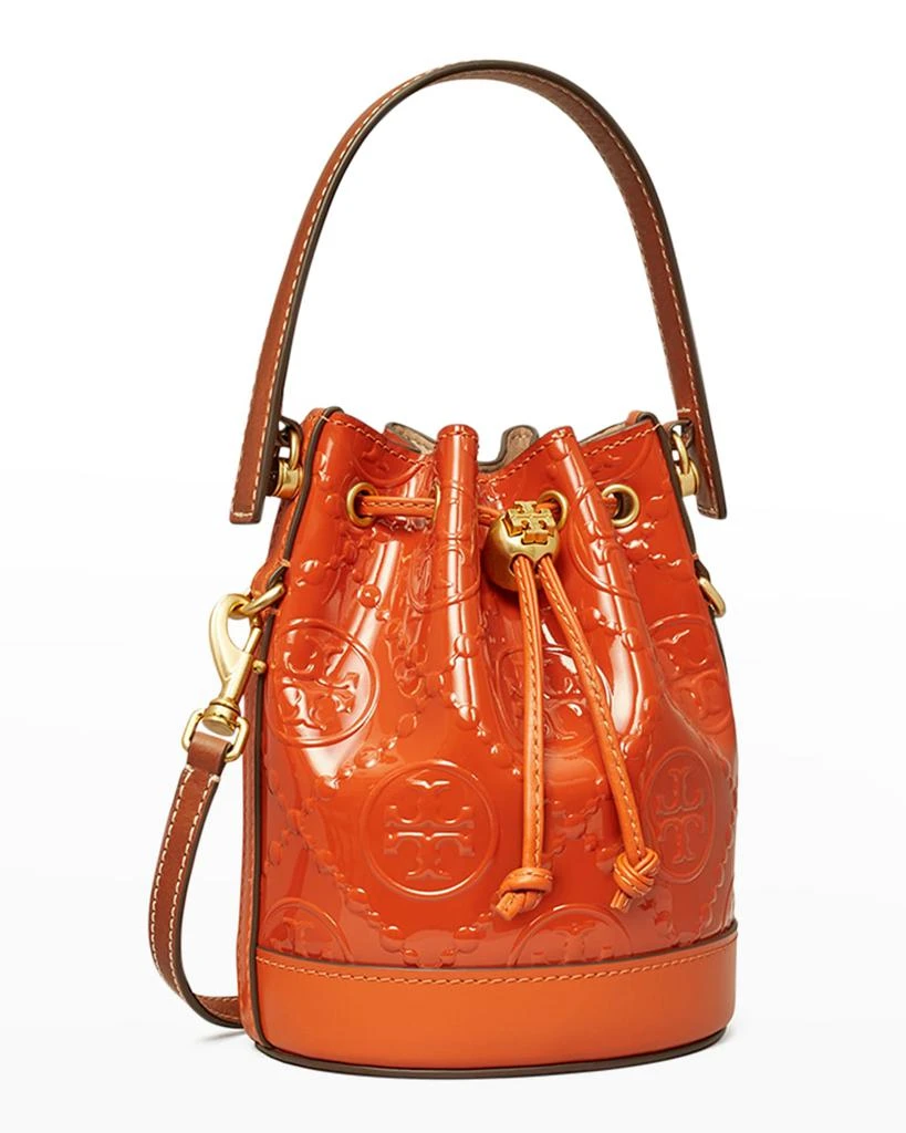 商品Tory Burch|Mini T Monogram Patent Embossed Bucket Bag,价格¥3691,第2张图片详细描述