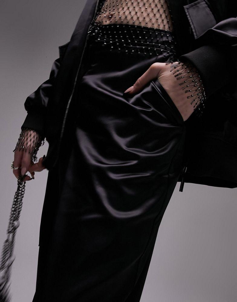 Topshop Tailored satin utility trouser in black商品第3张图片规格展示