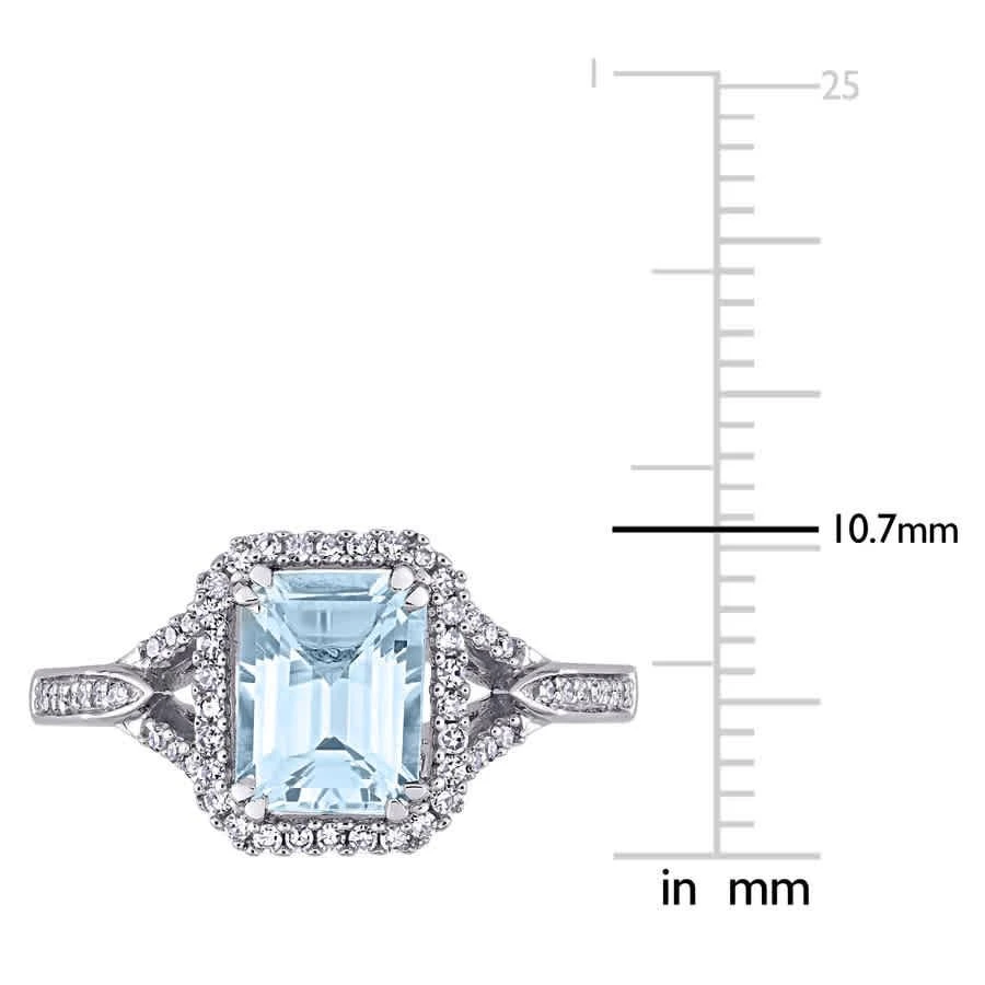 商品Amour|14K White Gold 1/5 CT TDW Diamond and 1 7/8 CT TGW Aquamarine Halo Ring,价格¥5095,第3张图片详细描述
