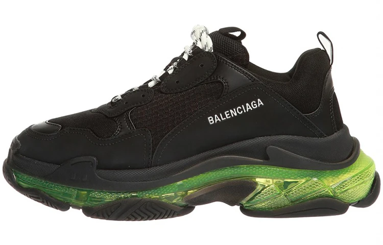 商品[国内直发] Balenciaga|巴黎世家 Triple S 透明鞋底 牛皮 运动 低帮 老爹鞋 男款 黑绿,价格¥8183,第1张图片