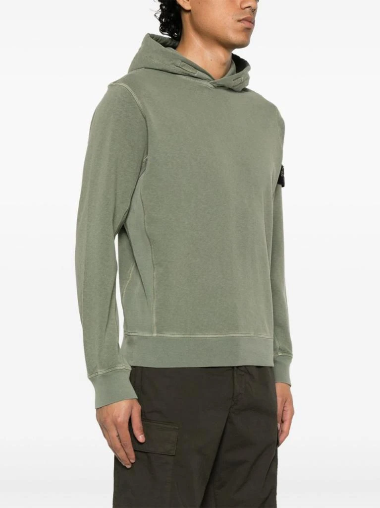 商品Stone Island|Moss Green Hooded Sweater With Ribbed Cuffs And Logo Patch,价格¥1772,第2张图片详细描述