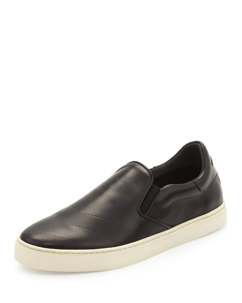 商品Burberry|Copford Check-Embossed Leather Sneaker, Black,价格¥1566,第1张图片