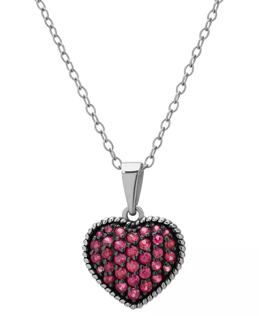 商品Macy's|Lab Grown Ruby Heart Cluster 18" Pendant Necklace (7/8 ct. t.w.) in Sterling Silver,价格¥187,第1张图片