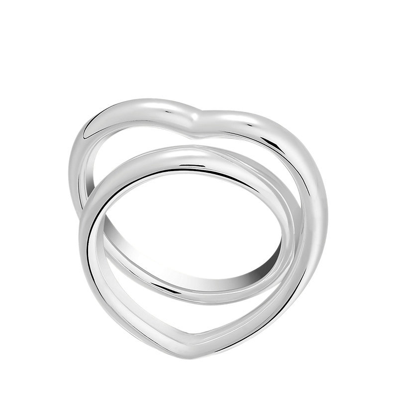 商品Hermes|【预售3-7天】HERMES/爱马仕 经典Vertige Cœur系列 中号925银镂空双层心形戒指指环H119621B,价格¥4211,第1张图片