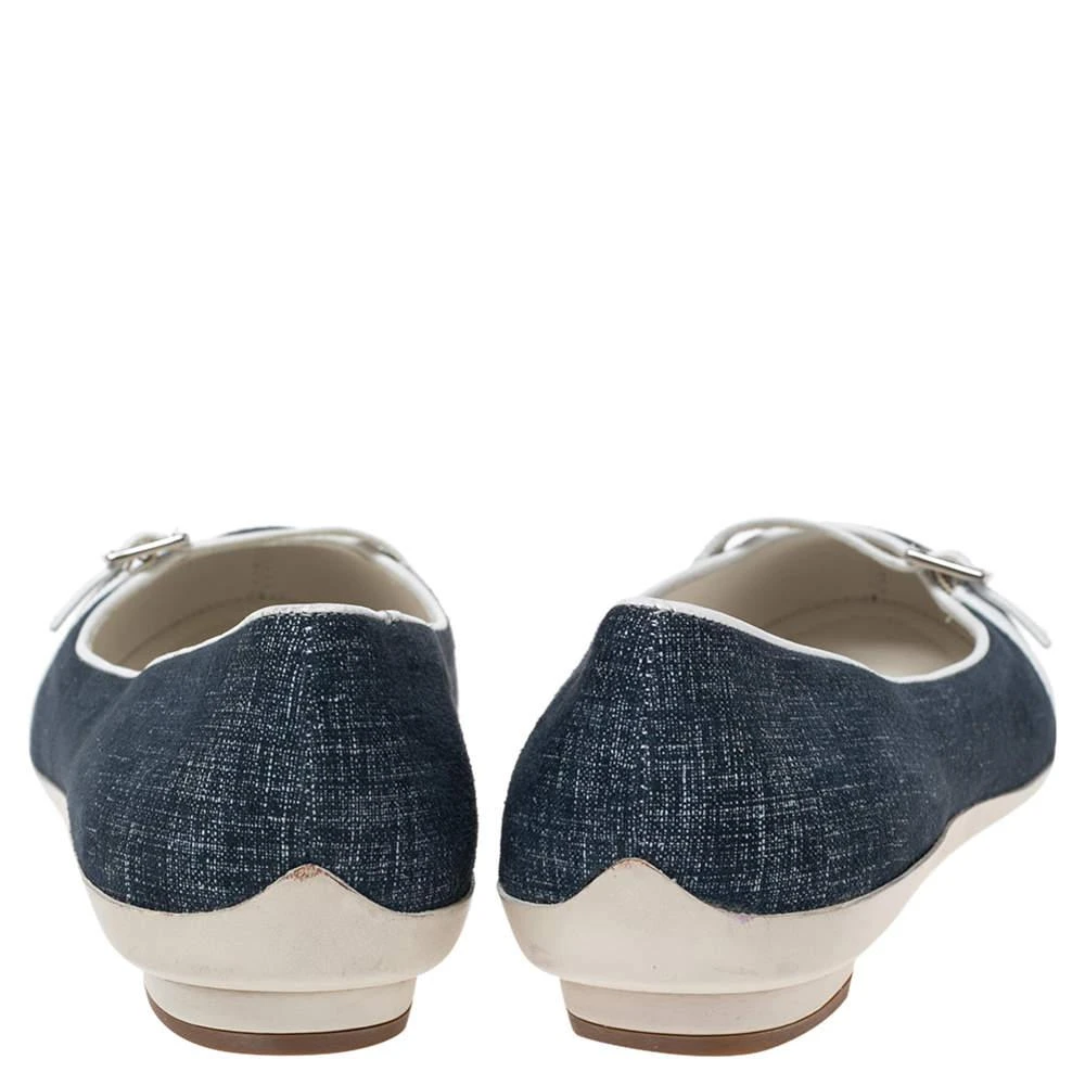 商品Salvatore Ferragamo|Salvatore Ferragamo Navy Blue/White Denim and Leather Ballet Flats Size 40.5,价格¥1516,第5��张图片详细描述
