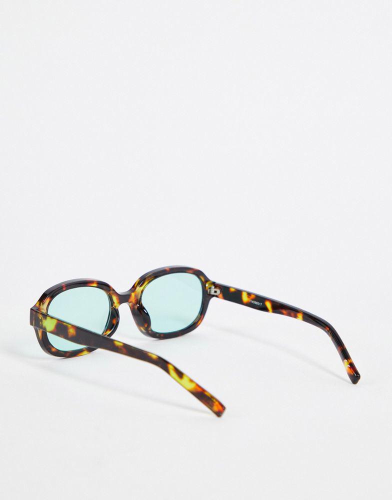 ASOS DESIGN receycled square sunglasses with blue lens in brown tortoiseshell商品第3张图片规格展示