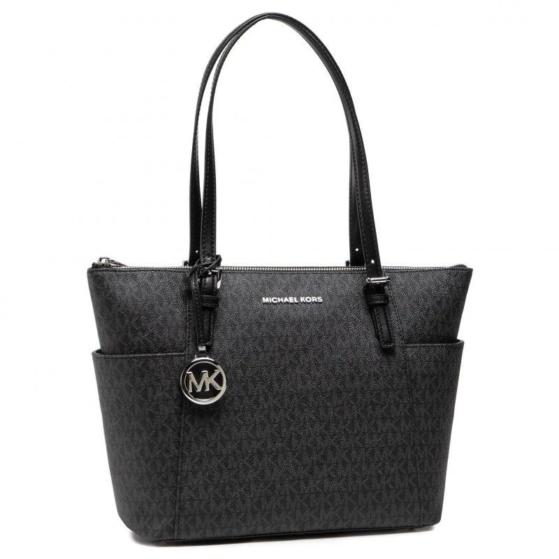 商品Michael Kors|Ladies Jet Set Large Logo Top-Zip Tote Bag-Black,价格¥901,第1张图片