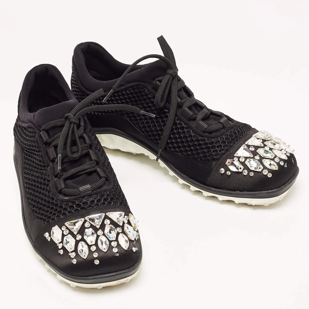 商品[二手商品] Miu Miu|Miu Miu Black Satin and Mesh Crystal Embellished Lace Up Sneakers Size 40,价格¥3034,第4张图片详细描述