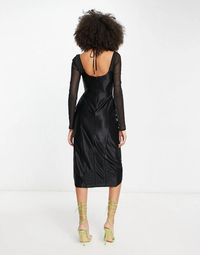 商品ASOS|ASOS DESIGN corset mesh satin midi dress in black,价格¥445,第4张图片详细描述
