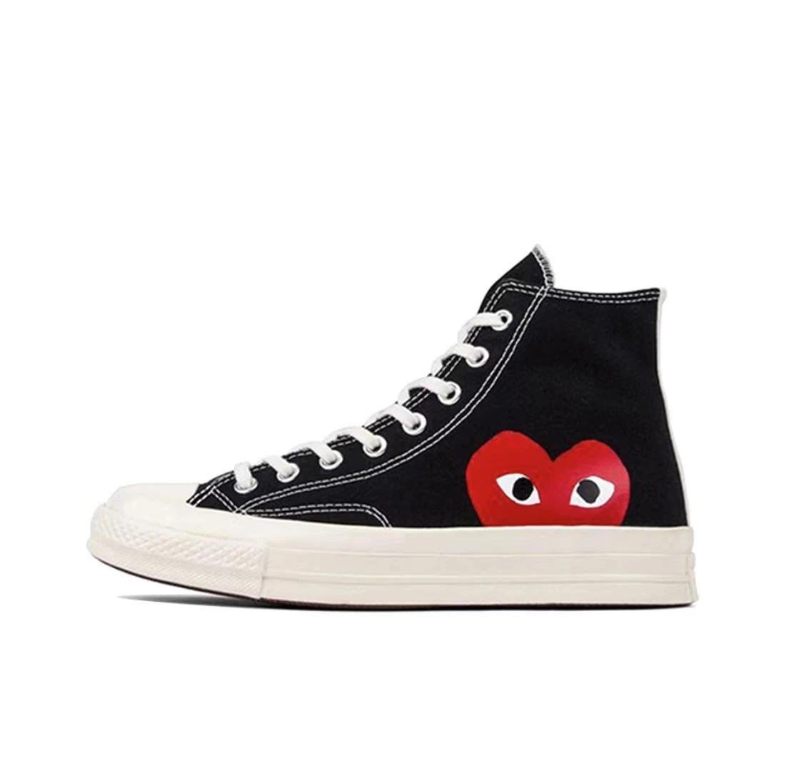 商品Comme des Garcons|CDG x Converse 197Os chuck tavlor all star hi 川 久保玲爱心联名款 乘风破浪的姐姐 防滑耐磨 高帮 帆布鞋 男女同款 黑色送礼推荐P1K112-BLACK,价格¥1266,第1张图片