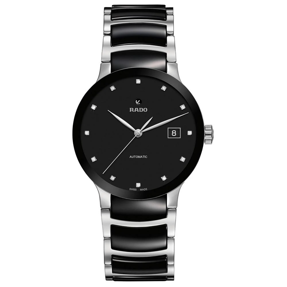 商品Rado|Women's Swiss Automatic Centrix Diamond-Accent Black Ceramic & Stainless Steel Bracelet Watch 38mm,价格¥18164,第1张图片