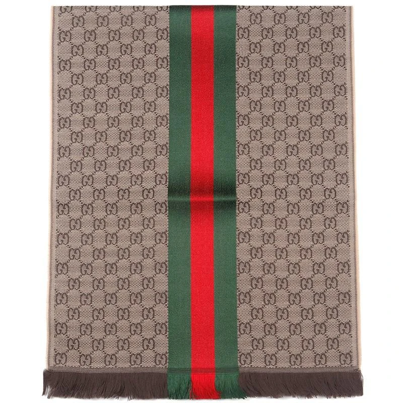 商品[国内直发] Gucci|GUCCI 古驰围巾 女士经典款灰粉色流苏双G图案双面用羊毛围巾男士通用 经典卡其色 147351 4G704 2766,价格¥2751,第5张图片详细描述
