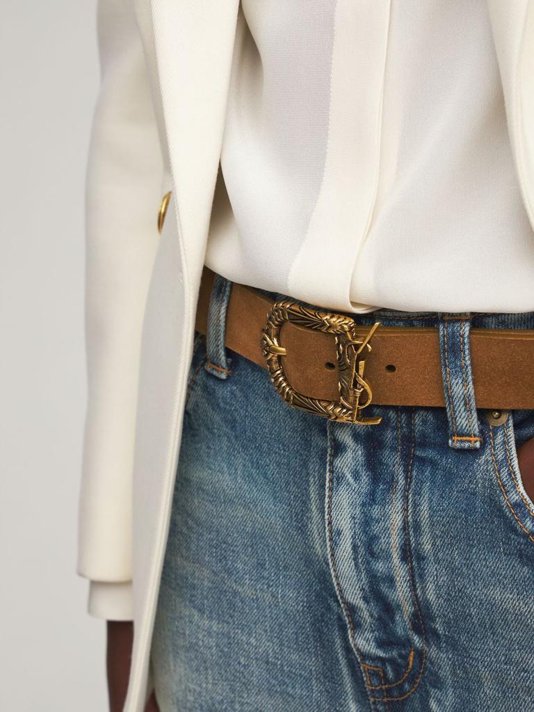 商品Yves Saint Laurent|3cm Monogram Suede Leather Belt,价格¥3110,第1张图片