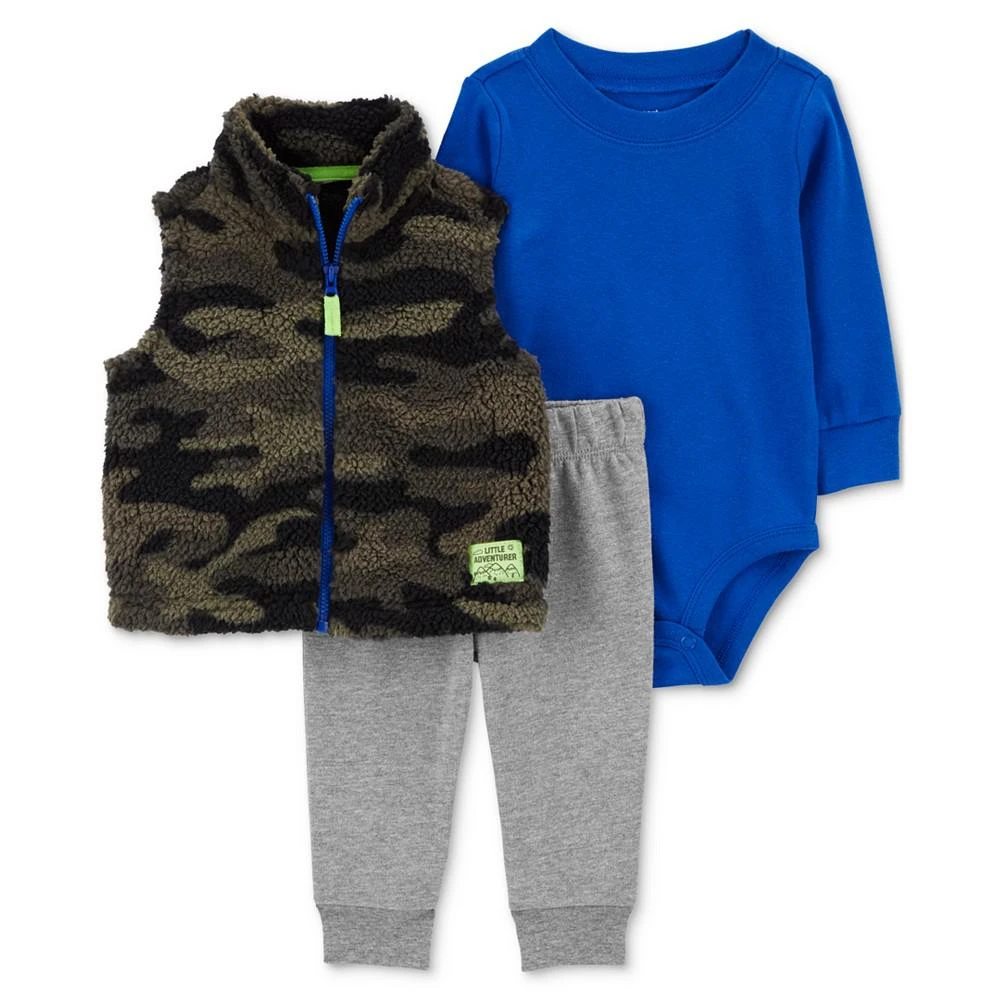 商品Carter's|Baby Boys 3-Pc. Camouflage Full-Zip Fleece Vest, Long-Sleeve Bodysuit & Solid Pants Set,价格¥87,第1张图片