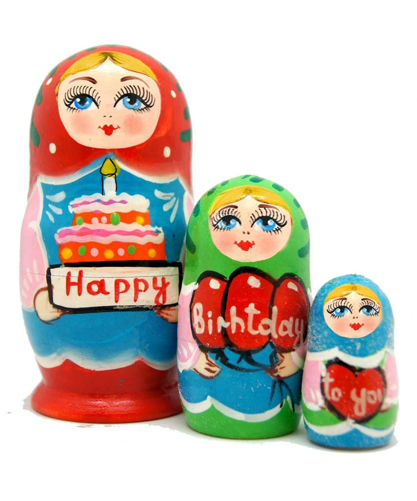 商品G. DeBrekht|Designocracy Happy Birthday 3-piece Russian Matreshka Nested Doll,价格¥271,第1张图片