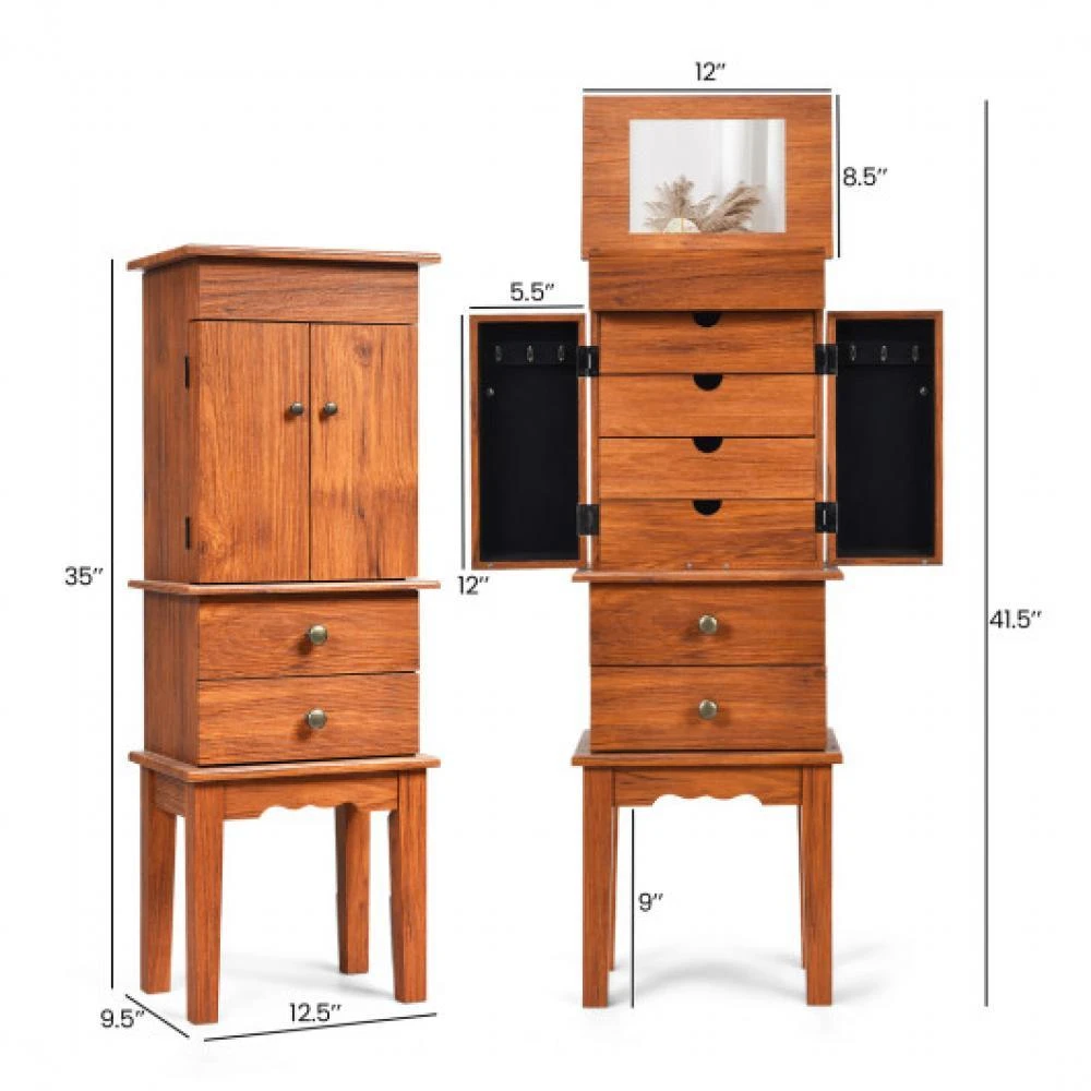 商品Hivvago|Vintage Jewelry Storage Standing with Top Flip Makeup Mirror,价格¥1664,第4张图片详细描述