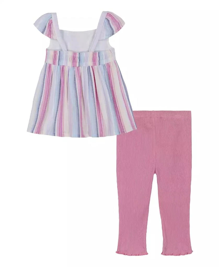 商品Calvin Klein|Little Girls Woven Striped Empire Tunic and Ribbed Capri Leggings, 2 Piece Set,价格¥103,第2张图片详细描述