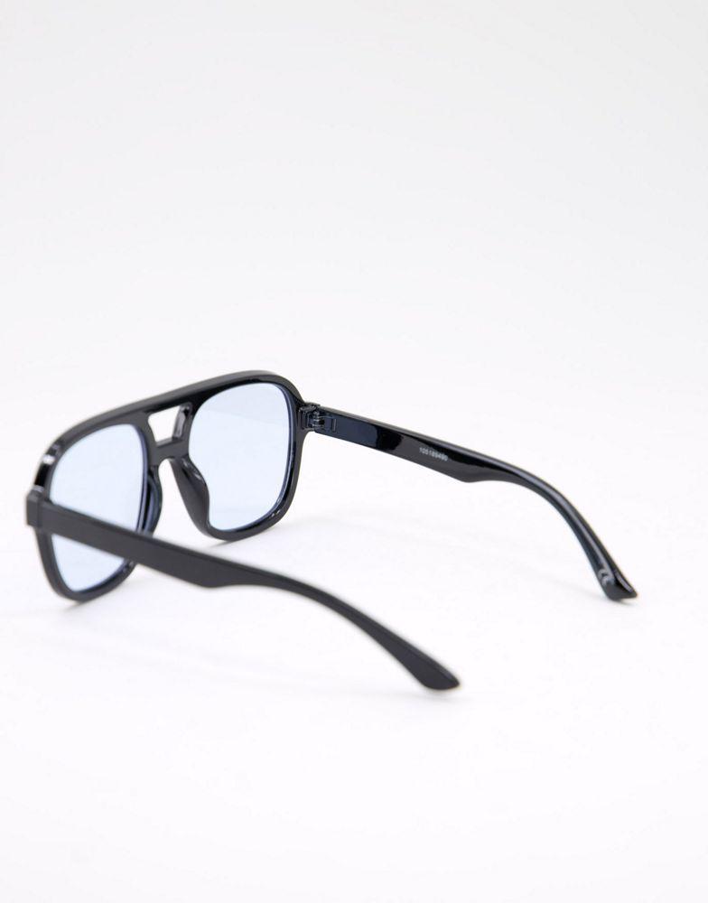 ASOS DESIGN frame aviator sunglasses with blue lens in black   - BLACK商品第4张图片规格展示