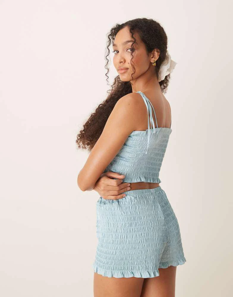 商品ASOS|ASOS DESIGN Satin textured cropped cami and short set in aqua blue,价格¥270,第4张图片详细描述