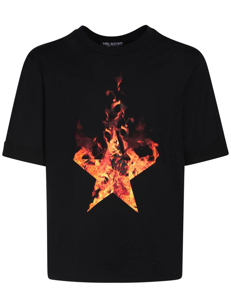 Fired Star Print Cotton Jersey T-shirt商品第1张图片规格展示